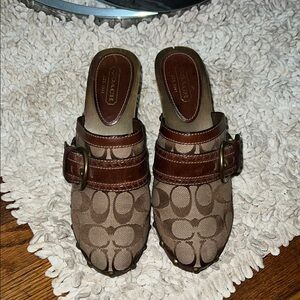 Coach Tan and Brown Monogram Clogs
